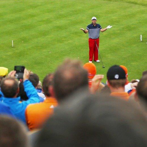 GolfDigest's tweet image. One guy in the crowd heckled Patrick Reed today before his singles match. golfdig.st/YxNPNS #RyderCup2014