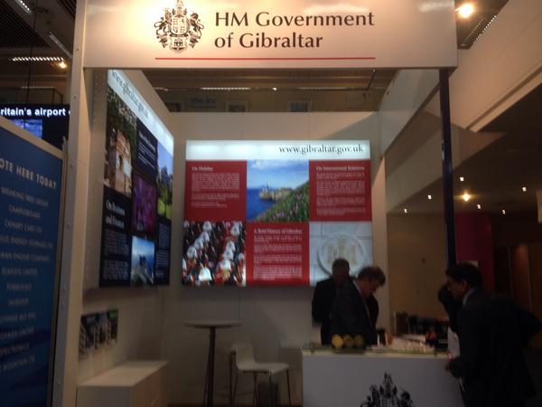 Nara_Hodge's tweet photo. #Gibraltar stand at #ConservativeConference. #SupportGibraltar #cpc14 #PromoteGibraltar @Albert_Poggio http://t.co/aiW3ftcD6k
