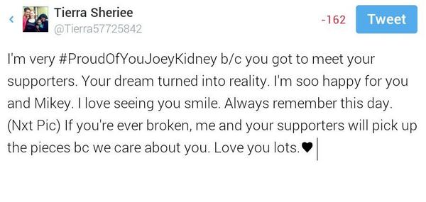 tierra_sheriee's tweet photo. #ProudOfYouJoeyKidney #SYSB โฅ http://t.co/mtOUk6sfFj