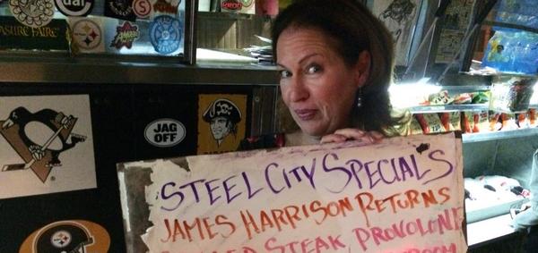 trishacts's tweet photo. James Harrison Returns &amp; Not Just as a Sandwich! @steelers @SteelCitySndwch  The Steelers Dish with Trish on YouTube http://t.co/PEv175p1HS