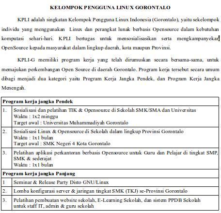 Deskripsi program kerja KPLI GORONTALO jangka pendek, &amp; jangka panjang.
