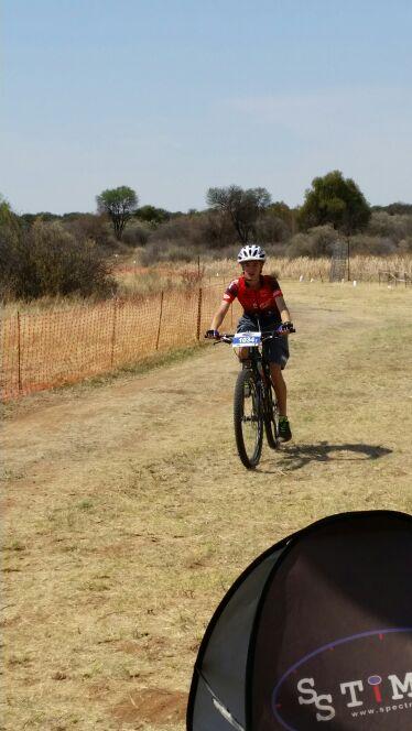 Young Ethan Lubbe finishing a 30km MTB ride instead of a 10km - wrong turn - MAMUSA Challenge.