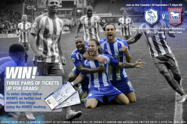 swfc's tweet photo. WIN! Three pairs of tickets for the Ipswich game are up for grabs! Simply RT to enter! #swfc http://t.co/1WCq9gTVEl