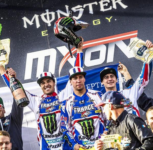 RaceKawasaki's tweet photo. Congrats to Kawasaki's @GautierPaulin @StevenFrossard & @dylan22f on Team France's #MXoN win in Latvia #KXProof http://t.co/bLbbppwVnl