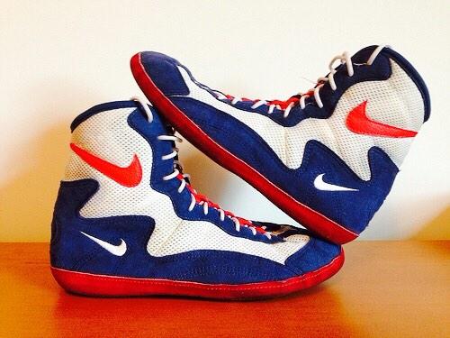 nike red white and blue wrestling shoes