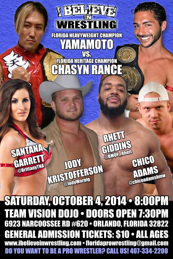 TeamVisionDojo's tweet photo. I Believe in Wrestling returns this #Saturday #October4 in #Orlando!
@YoshiTatsuIsm vs. @ChasynRance
Plus much more! http://t.co/P1IWU8MDx5