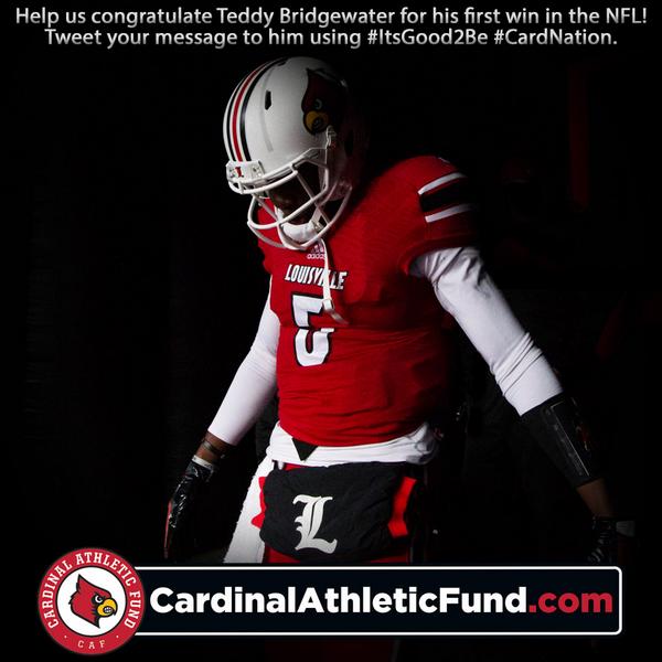 Retweet to help us congratulate Teddy Bridgewater for his first #NFL win!
#ItsGood2Be #CardNation <a href="/teddyb_h2o/">Teddy Bridgewater</a>