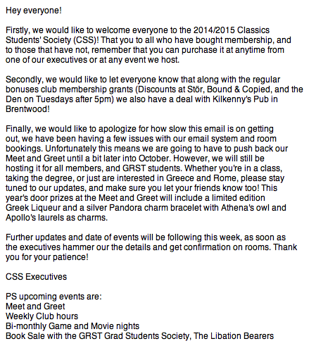 UofC_CSS's tweet photo. Just incase you guys missed it! Here's our first email of the semester! http://t.co/ugyGzjw0zf