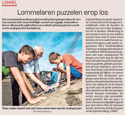 #Lommel in de pers, vandaag in @hln, 'Lommelaren puzzelen erop los'. Geen stedelijke aanval van rugpijn' :-)