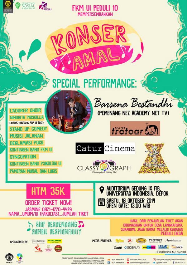 FKMUIPEDULI's tweet image. Special Performance by Barsena Bestandhi (NEZ Academy Winner) only at Konser Amal @FKMUIPEDULI 18 okt'14 | 35K