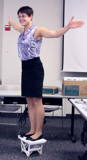 Success! Sr EDUC major Heather Abbott builds a paper n tape stool in Phys 1200  that supports her! #mystkates