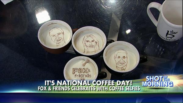 Happy #NationalCoffeeDay! Thanks to <a href="/caffebeneusa/">Caffé Bene</a> for these <a href="/foxandfriends/">FOX & Friends</a> coffee cup selfies.