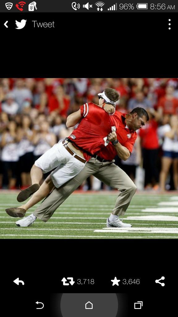 ZMigirov's tweet image. @TheRock Ohio State coach did a 'Rock Bottom' an a fan yesterday. #BootToAsses