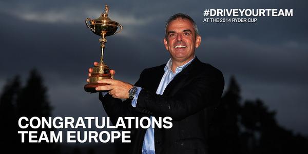 BMWPGA's tweet photo. A huge congratulations to BMW ambassador Paul McGinley for masterminding a European #RyderCup victory #DriveYourTeam http://t.co/YNR9vllqlb