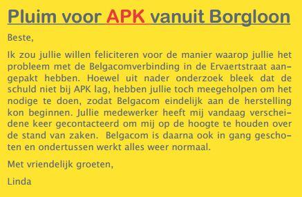 Een pluim voor APK vanuit Borgloon <a href="/borgloonnieuws/">borgloon</a>