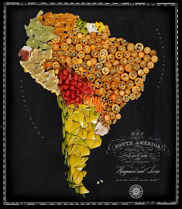 Map of South America made from signature regional foods by <a href="/caitlinstyle/">CAITLIN LEVIN</a> and <a href="/henry_photo/">Henry Hargreaves</a>