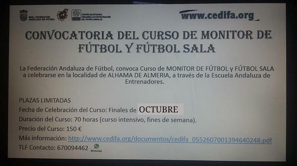 Gran oportunidad para realizar este curso en Alhama de Almeria. Plazas limitadas