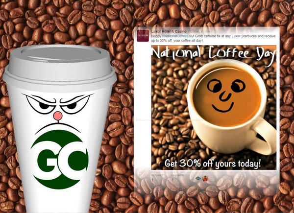 GrumpyCup's tweet photo. Accept no pale imitations on #NationalCoffeeDay - be careful at @LuxorLV...;-) http://t.co/PN28Jzt4sM