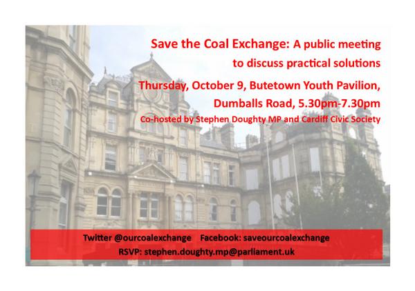 CoalExchange's tweet photo. RETWEET THIS: #SaveTheCoalExchange public meeting on Thurs 9 Oct at Butetown Youth Pavilion (CF10 5FE) 5.30pm-7.30pm http://t.co/EML57N2mSh