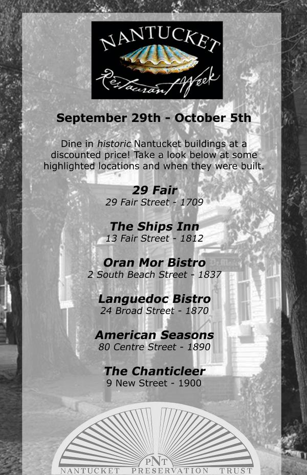ACKPresTrust's tweet image. @NantucketRestWk starts today! Dine in historic architecture @29fair @AmericanSeasons @VisitNantucket