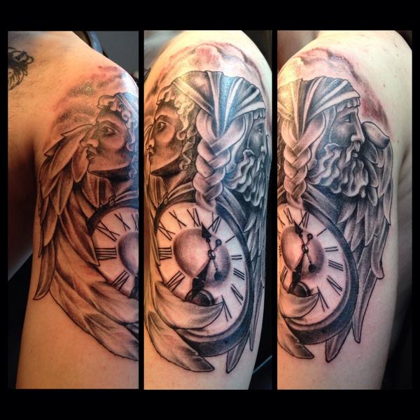 NATIVE INK TATTOO on X: "Janus the roman God , wings , clock #tattoo http://t.co/SLWadsXg2r" / X