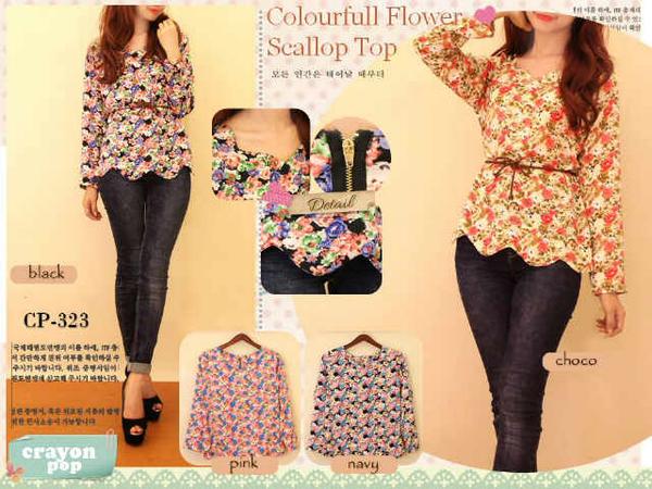 cocoshop2's tweet photo. Colourfull Flower Scallop Top 58rb #cocoNEW http://t.co/u2CHDR4otd