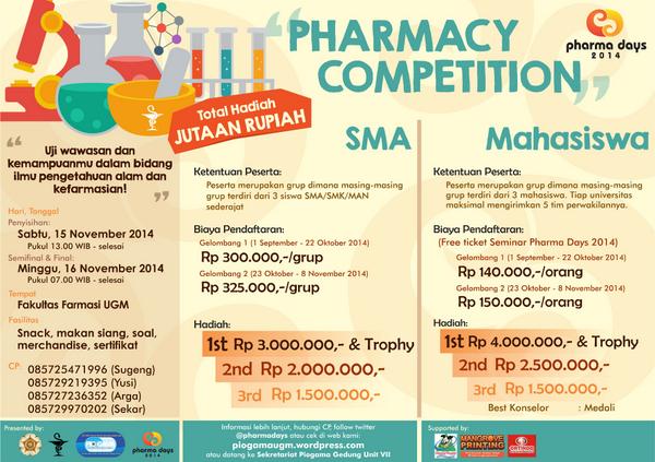 PharmaDays's tweet photo. @FUNJANI12  Ikuti Seminar dan Kompetisi Pharmadays 2014! Dapatkan hadiah jutaan rupiah!!! http://t.co/rBn56jYDFR