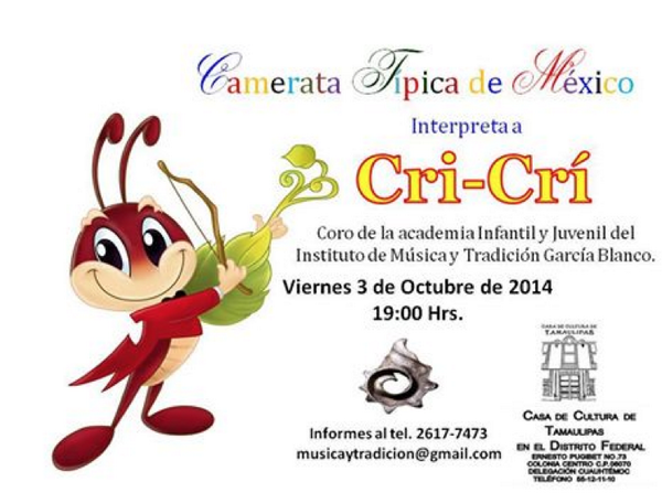 EXPRESARTEMX's tweet photo. #CamerataTipicaDeMéxico interpretará a Cri-Cri este viernes 3 de octubre en @cctamdf  http://t.co/9pdSf9HnMY http://t.co/uhuwXuGbXZ