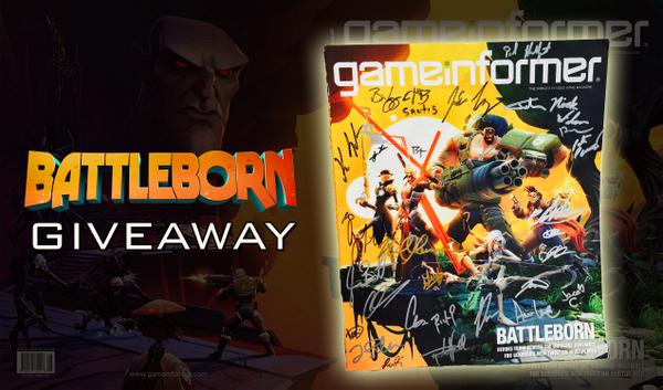 Battleborn's tweet image. RT and follow for a chance to win a copy of the Battleborn @gameinformer signed by the team!