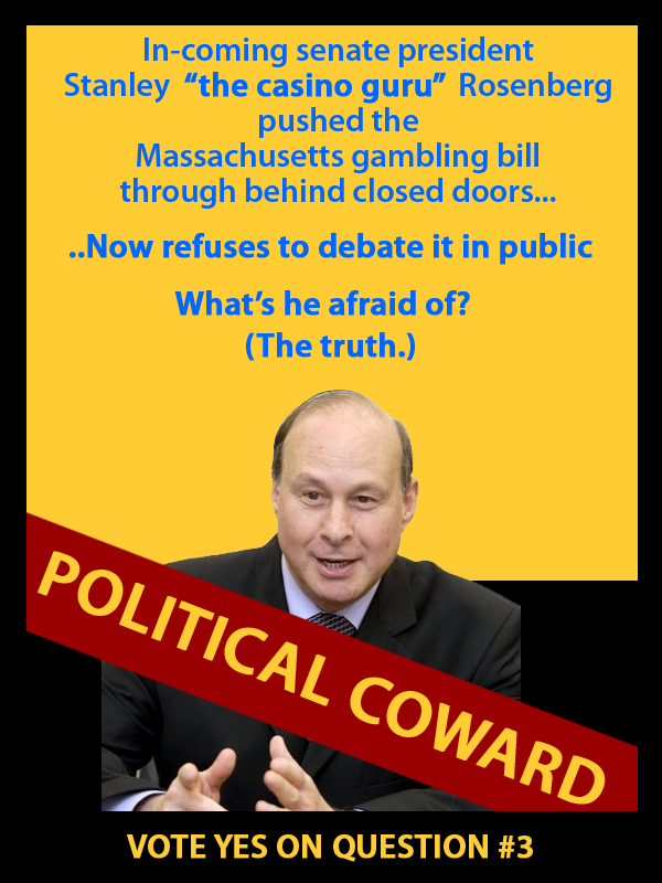 CasinoFreeMass's tweet image. Senate's casino guru refuses to debate casinos #VoteYesOn3