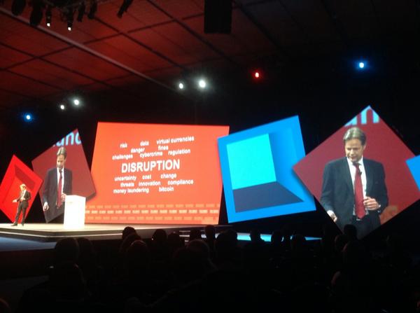 Solutions4SWIFT's tweet image. Gotfried @ opening plenary of Sibos 2014. Disruption? in #FinTech industry? Is #SWIFT afraid of disruption?
