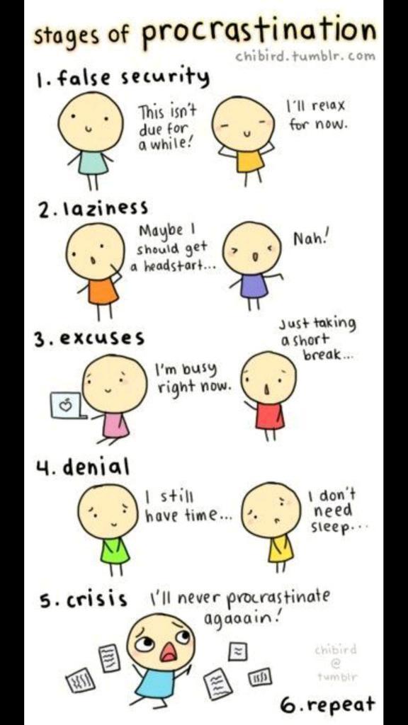 WinthropACAD008's tweet photo. Stages of procrastination. Funny! http://t.co/u5x3vTkdHt