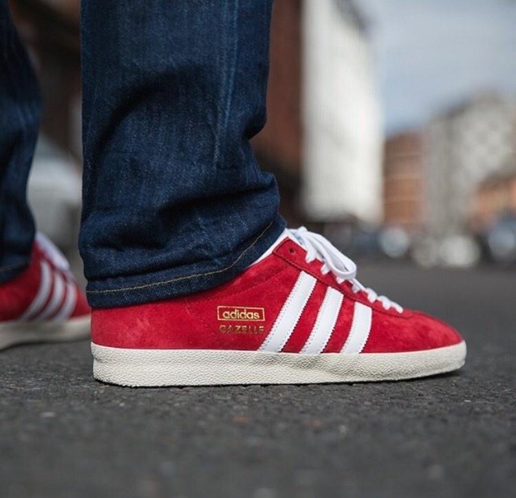 adidas gazelle red on feet