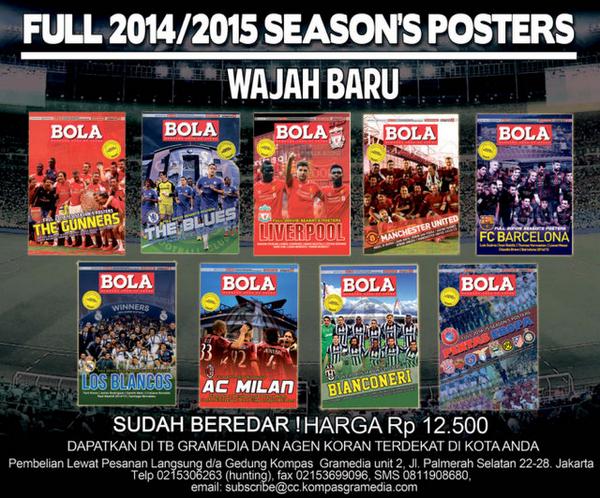BolaSportcom's tweet photo. #BOLAPoster 9 Seri #ParadePoster "Wajah Baru" 2014/15 dptkan di Toko Buku/Agen Koran. Rp12.500 Info cs@bolanews.com http://t.co/mbxr3HWHk8