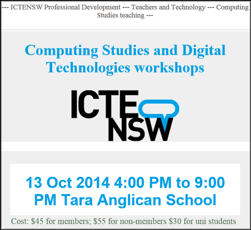 dbourne's tweet photo. Couldn't make ACEC2014? Debrief @ICTENSW - Oct Workshops 2014 http://t.co/sSBn9Q2pZ6
#ozcschat #AussieEd #ozptchat http://t.co/QCrdeTBaC6
