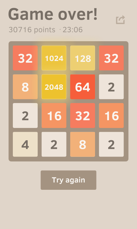 AyratF1's tweet photo. I just scored 30716 points at 2048, a game where you join numbers to score high! http://t.co/y8mjxacg8I http://t.co/IrJFAjUiof