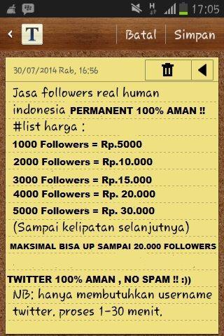 UpJasa's tweet photo. JUAL FOLLOWERS PERMANEN Minat?HUB:081929812431 /pin: 2480638E VIA PULSA 
#SoehartoBerwajahYudhoyono #WelcomeMrLiar http://t.co/yLSKb34p8j