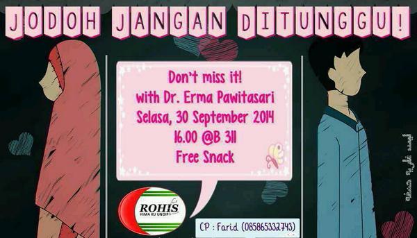 rohisKUundip's tweet photo. Today! Kajian "Jodoh Jangan Ditunggu" pkl 16.00 di ruang B-311 | @MAGNUM14_FK @Axis_2013 @drRADIUS12 @MEDALLION_2011 http://t.co/tRVXFvgxoM