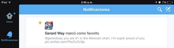 LulaRoad's tweet photo. GERARD FUCKING WAY FAVED MY TWEET, GUYS I'VE BEEN WAITING FOR THIS SINCE 2006 @gerardway http://t.co/8RThTG2Phk