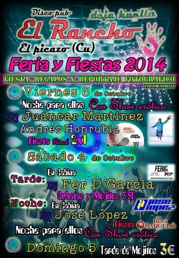 FerdeGarcia's tweet photo. Este sábado tarde nos vemos en @ElRanchoDisco #elpicazo para pegarnos una gran fiesta!! #fiestaselpicazo2014 http://t.co/j8WV1phHKa