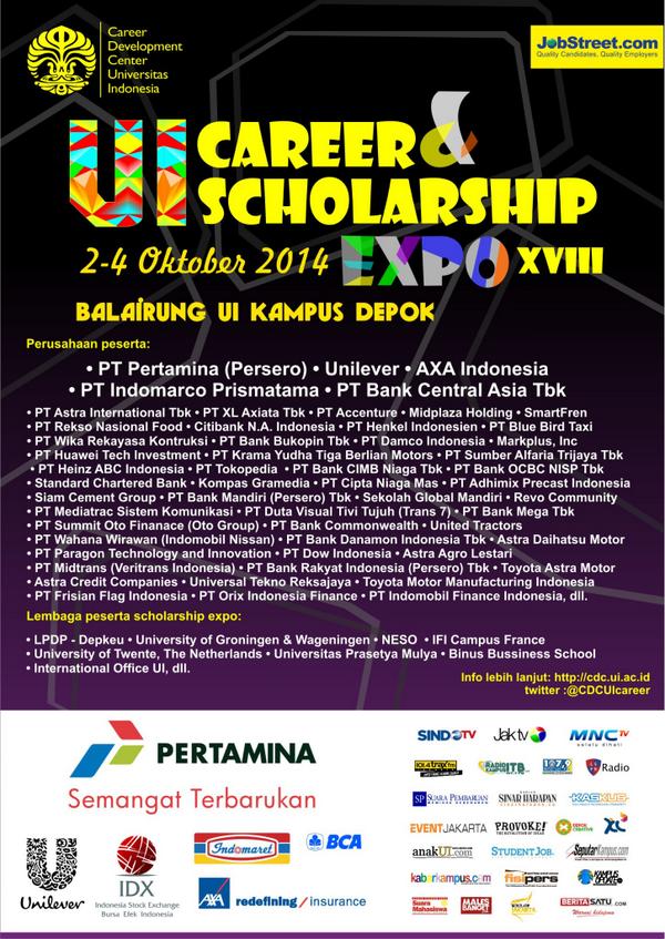 UI CAREER &amp; SCHOLARSHIP EXPO XVIII 2014 | 2 - 4 Okt 2014 | @ Balairung UI | HTM: Rp 30.000,- |