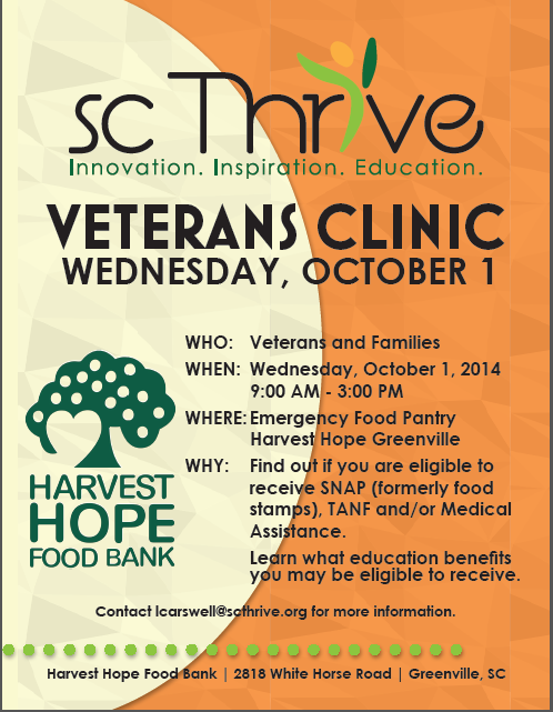 @scthrive is hosting its first ever Veterans' Clinic tomorrow, Oct. 1 in Greenville.