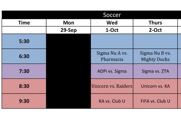 PC_Intramural's tweet image. This week's soccer schedule!!