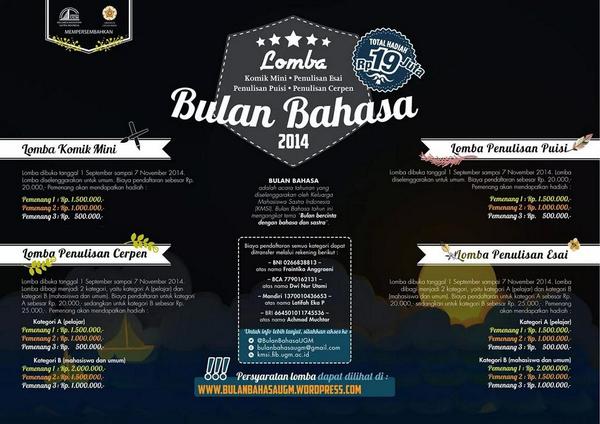 Kabar gembira nih, bulan bahasa kali ini menyelenggarakan lomba2 yang kece badai. Ikutan yuk :D