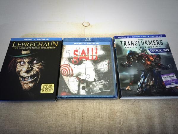 TheDude1979's tweet image. Today's Blu-Ray Drop:
#TransformersAgeOfExtinction 
#LeprechaunCollection
#SawCollection