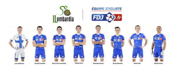 GroupamaFDJ's tweet photo. La compo #FDJfr pour @Il_Lombardia http://t.co/H069ahUb5V