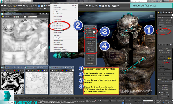 Adsk3dsMax's tweet photo. Rendering maps like occlusion,subsurface,density, or dust in #3dsMax is easy.Just use Render Surface Maps #tweetorial http://t.co/u1UepHnRIO