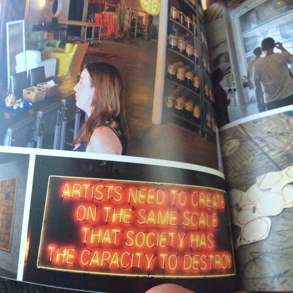 'Artists need to create on the same scale that society has the capacity to destroy.' #CityLab2014