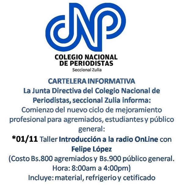 Taller de introducción a la radio OnLine con <a href="/felo_lopez/">Felo Lopez G</a> | Sábado 01 de noviembre