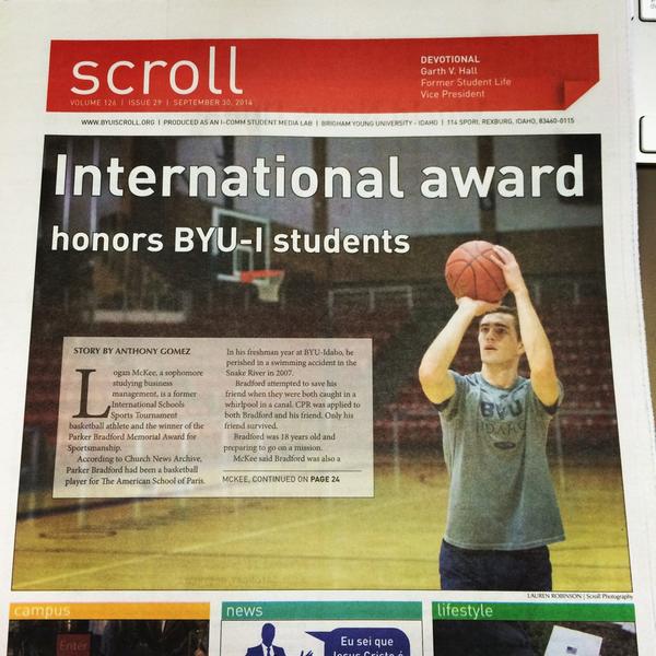 BenSeebeck's tweet photo. sports on the front page @byuiscroll #scrollout #theyseemescrollin #scrollpoll http://t.co/ssRBXTs8mh
